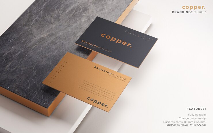 PSD elegant donker en koperen visitekaartje psd mockup