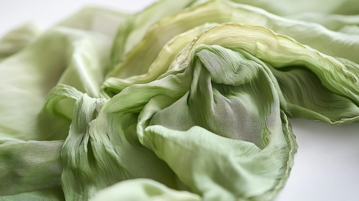 PSD elegant draped green silk scarf a textural delight