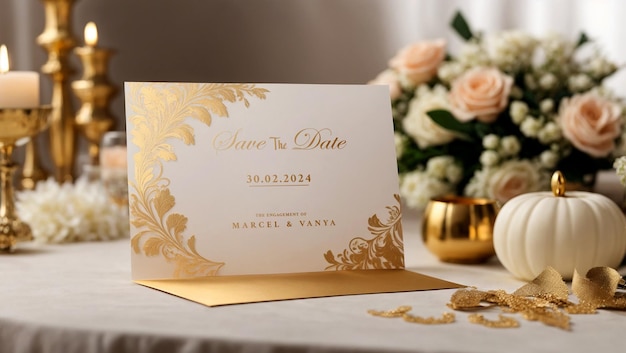 PSD elegant engagement invitation luxury gold template