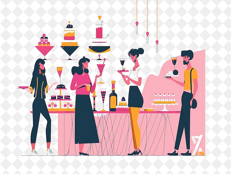 PSD elegant event designer with characters designing and decorat png people in daily work illustration