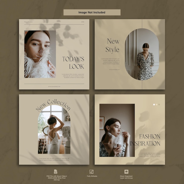 Elegant Fashion Women Instagram Post Template Design with Shadow Set Collection