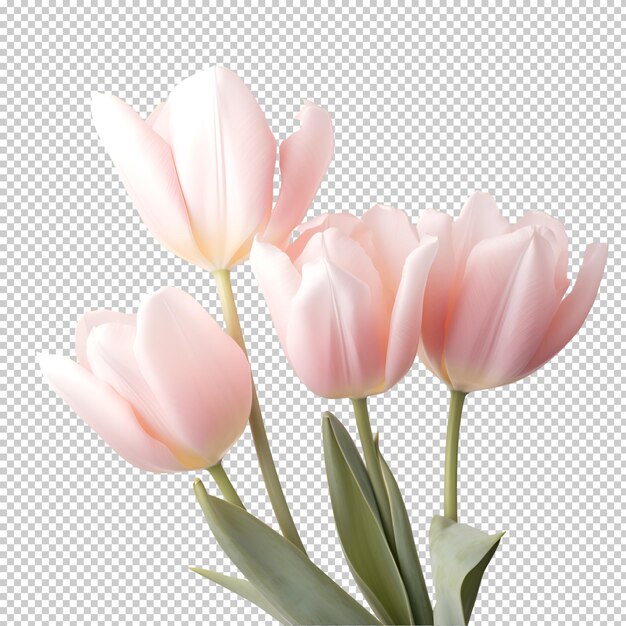 Elegant and feminine tulip flowers on isolated transparent background