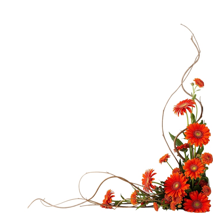 PSD elegant floral corner design with orange gerbera daisies