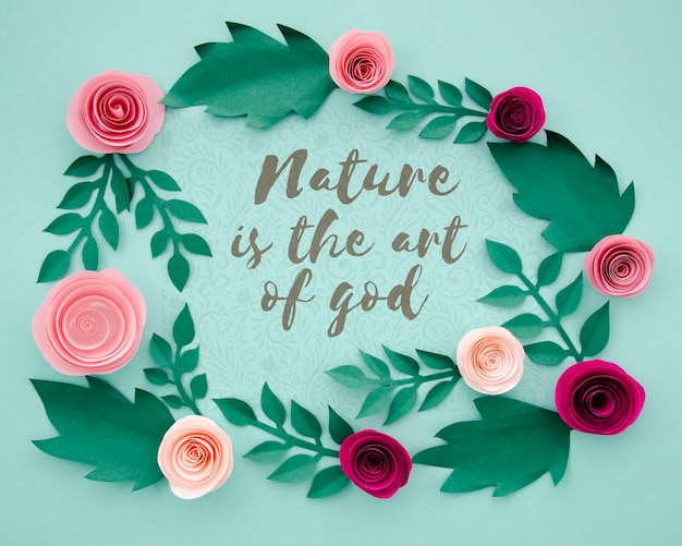 PSD elegant floral frame with positive quotation