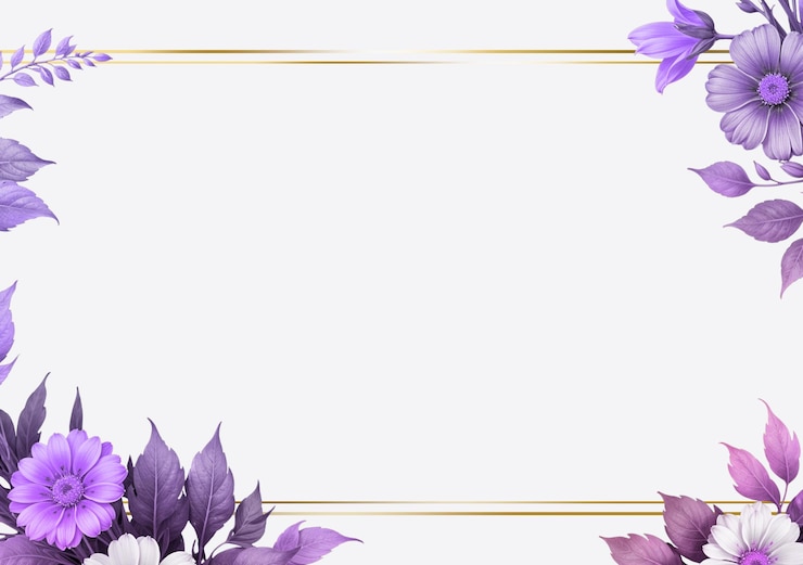 PSD elegant floral frame with purple flowers for invitations and greetings