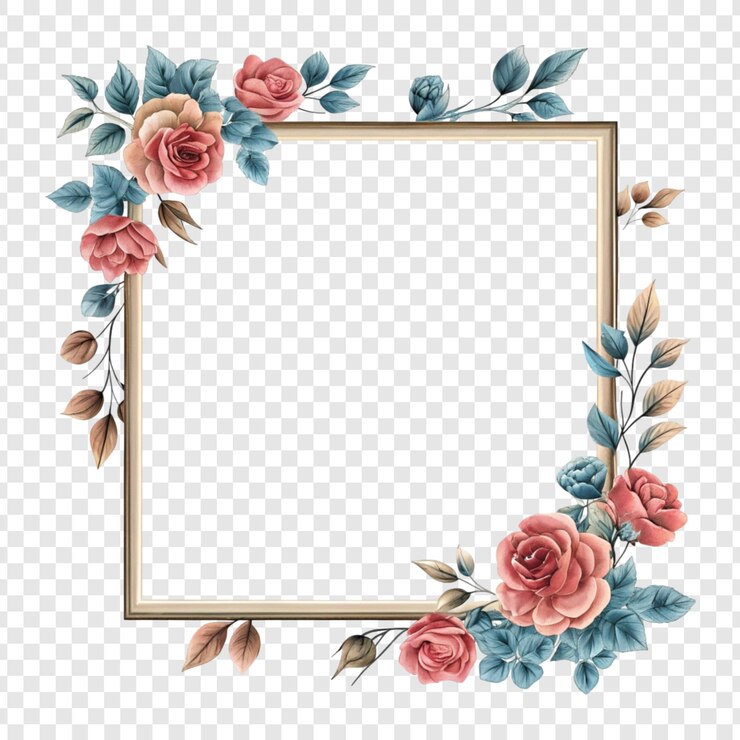 PSD elegant floral frame with roses and leaves