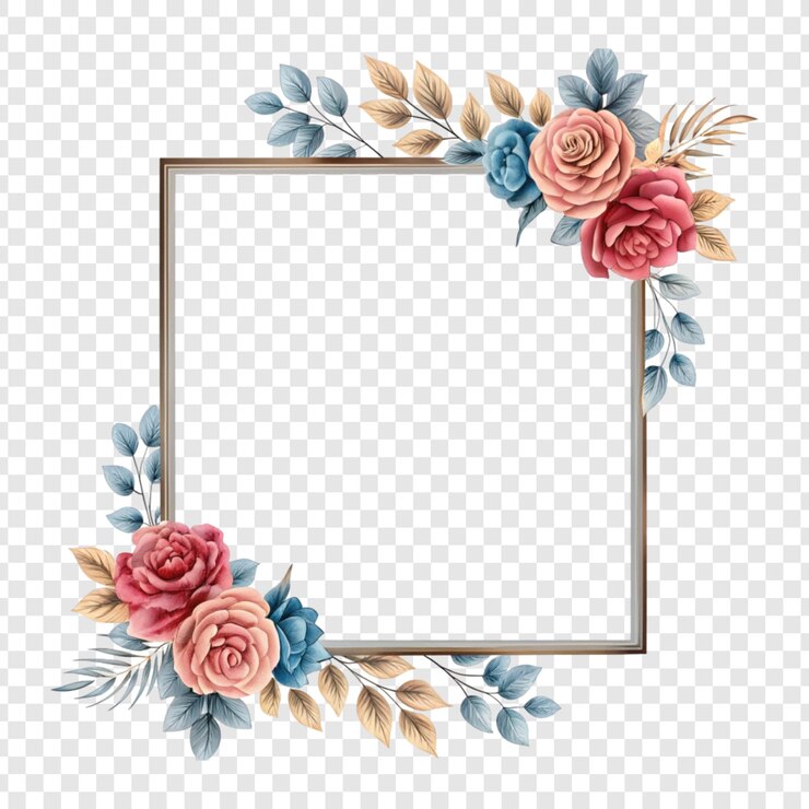 PSD elegant floral frame with roses and leaves