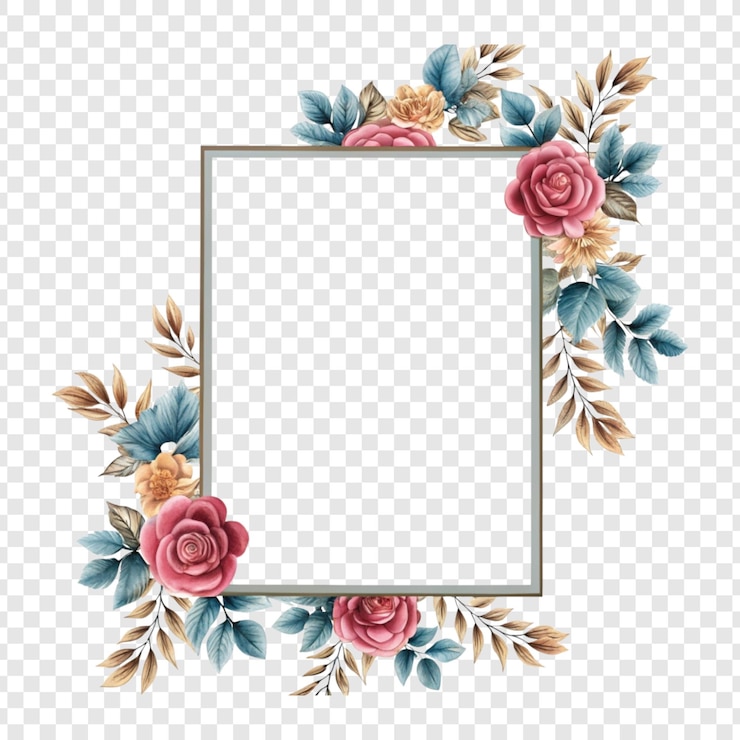PSD elegant floral frame with roses and leaves