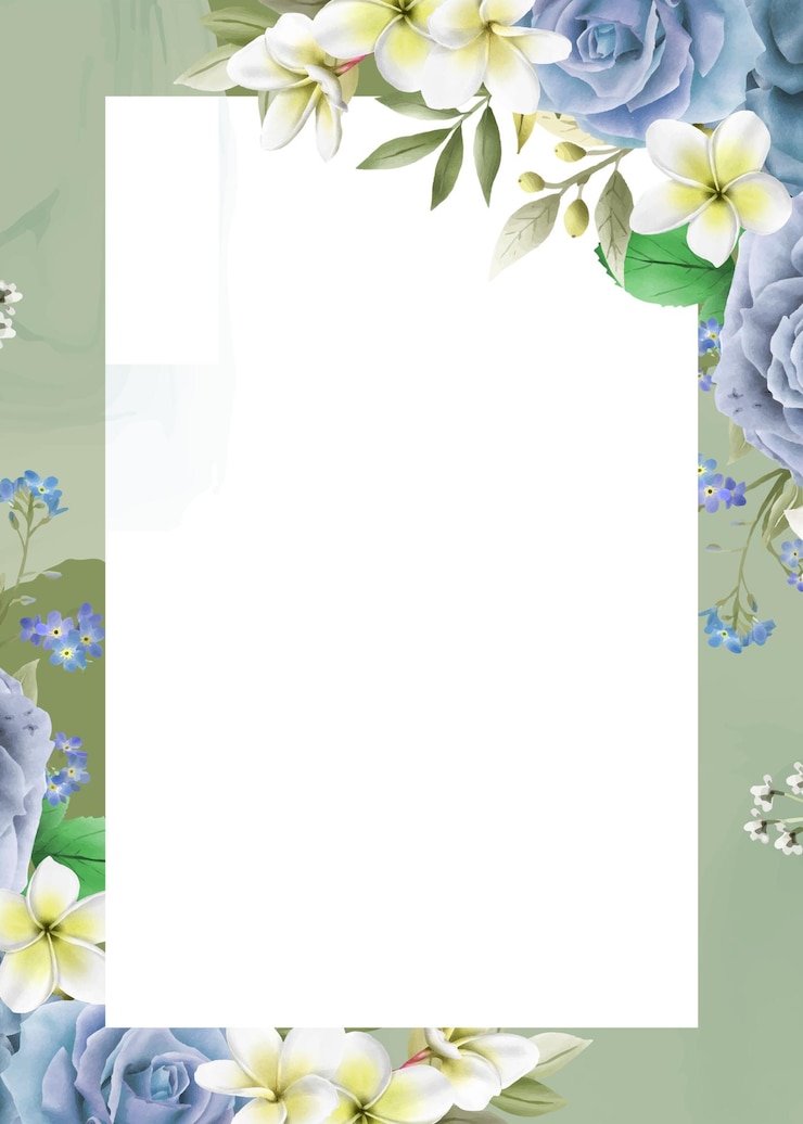 PSD elegant floral invitation with blue roses and white flowers