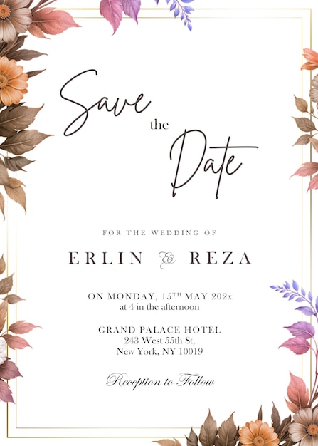 elegant floral save the date wedding invitation