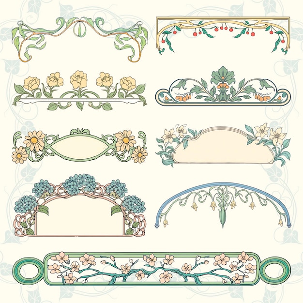 elegant floral vintage border design element psd set