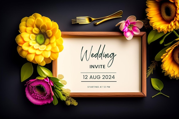 PSD elegant floral wedding invitation design for special events vibrant yellow flower wedding invitation