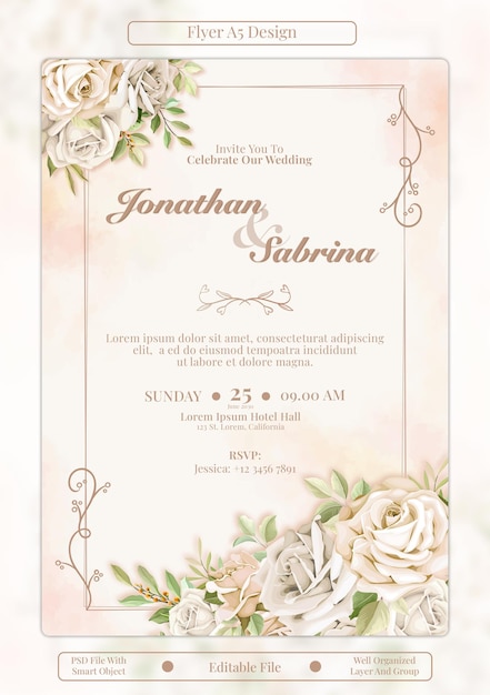 elegant floral wedding invitation flyer