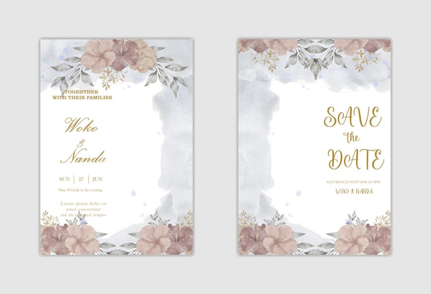 Elegant floral wedding invitation with red flower premium psd