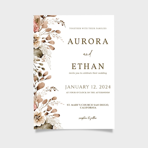 PSD elegant flower wedding invitation digital invitation invitation template editable invitation