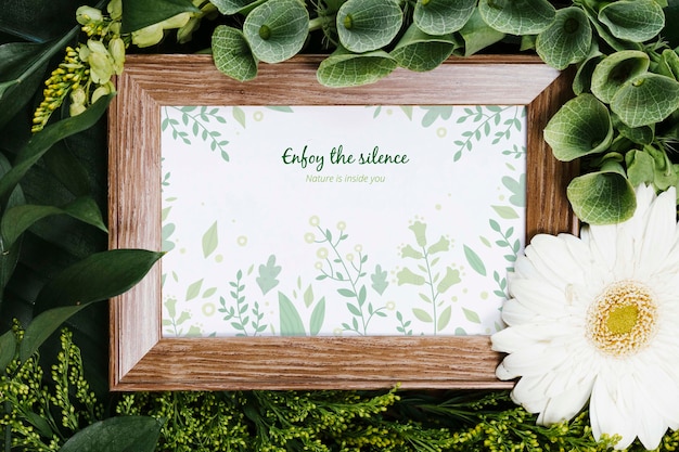 PSD elegant frame surrounded by plants