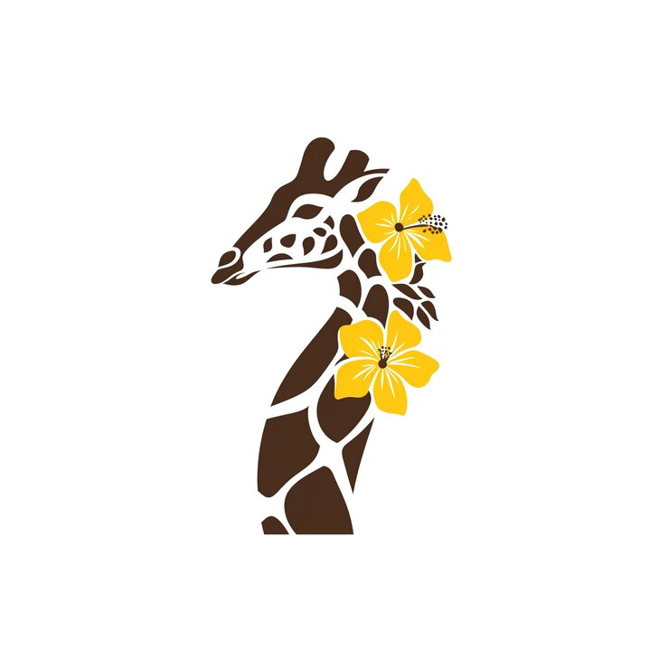 PSD elegant giraffe neck with hibiscus flowers african safari theme design