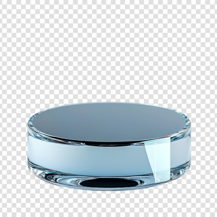 PSD elegant glass cosmetic jar mockup light blue product display