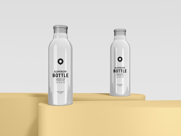 Elegant glossy metal water flask bottle branding mockup