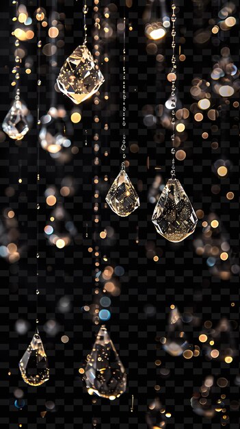 PSD elegant glowing chandelier rain with crystal droplets and cl png neon light effect y2k collection