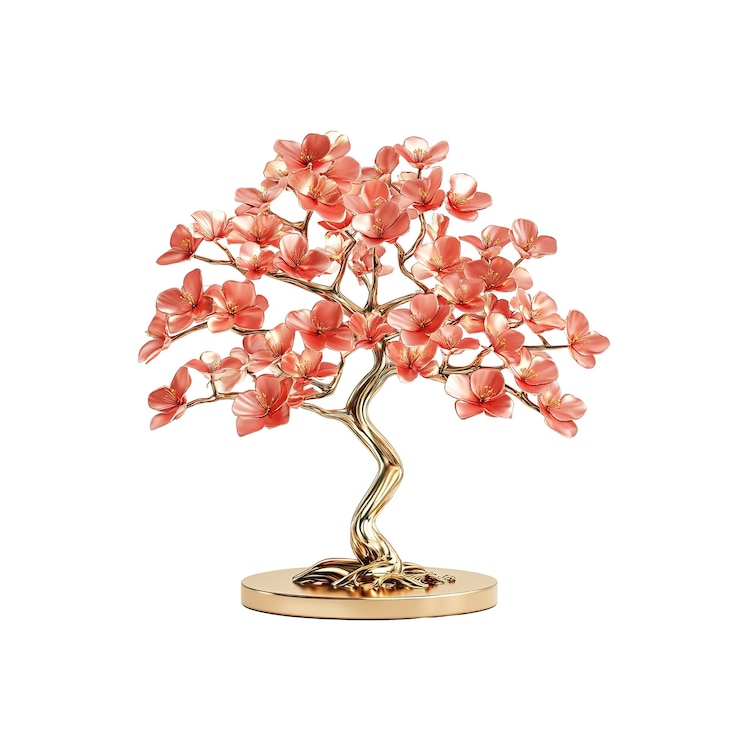 PSD elegant gold and coral bonsai tree table lamp decor