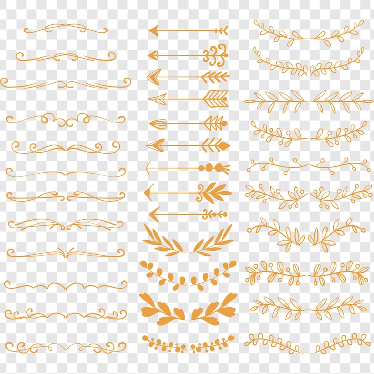 PSD elegant gold decorative borders arrows borders and floral isolated on transparent background