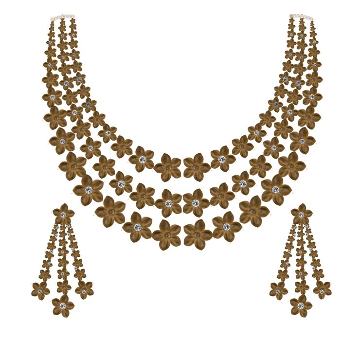 PSD elegant gold floral necklace and earrings set with psd file