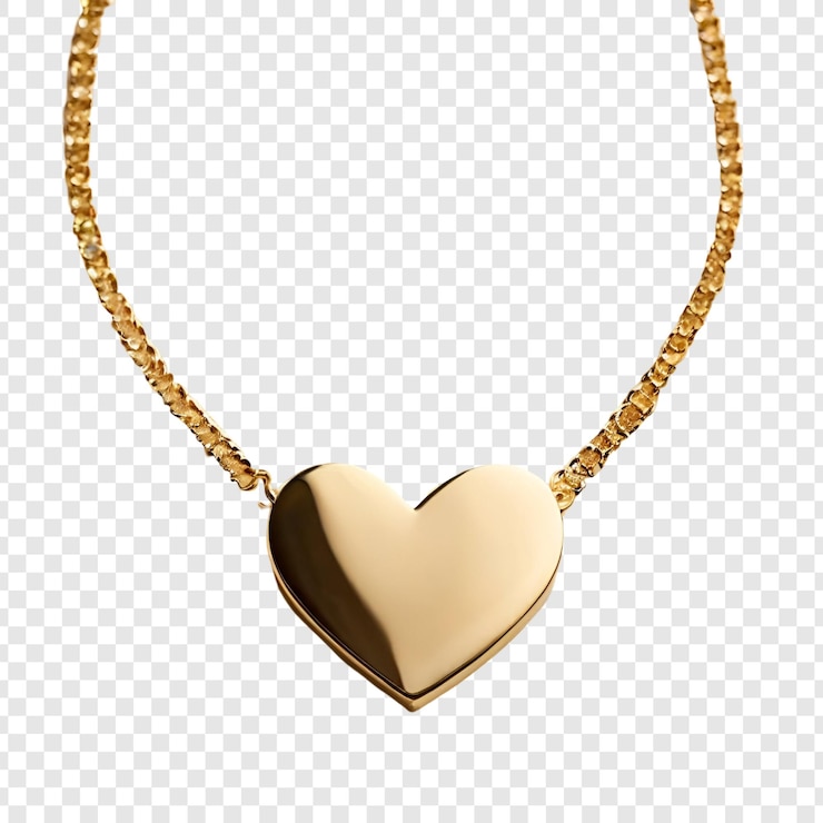 PSD elegant gold heart pendant necklace luxury jewelry gift isolated on transparent