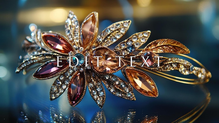 PSD elegant gold jeweled hair clip with floral design and gemstones