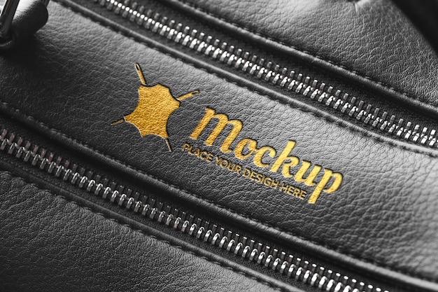 PSD elegant gold logo on black leather material