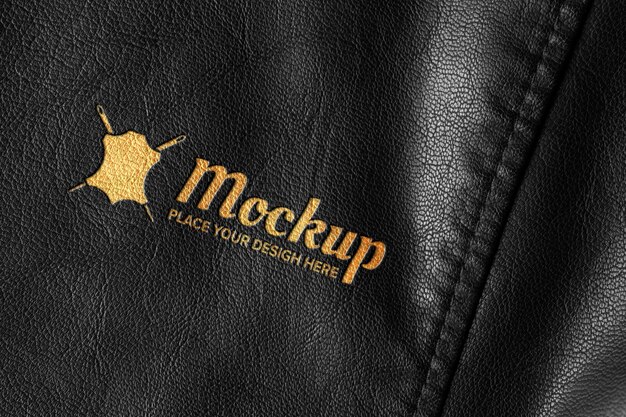 PSD elegant gold logo on black leather material