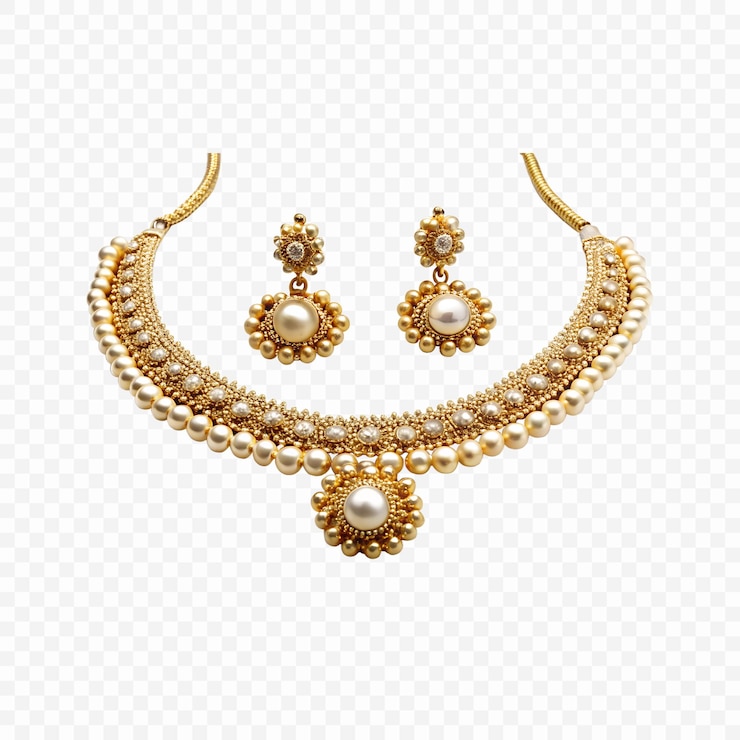 PSD elegant gold pearl necklace set