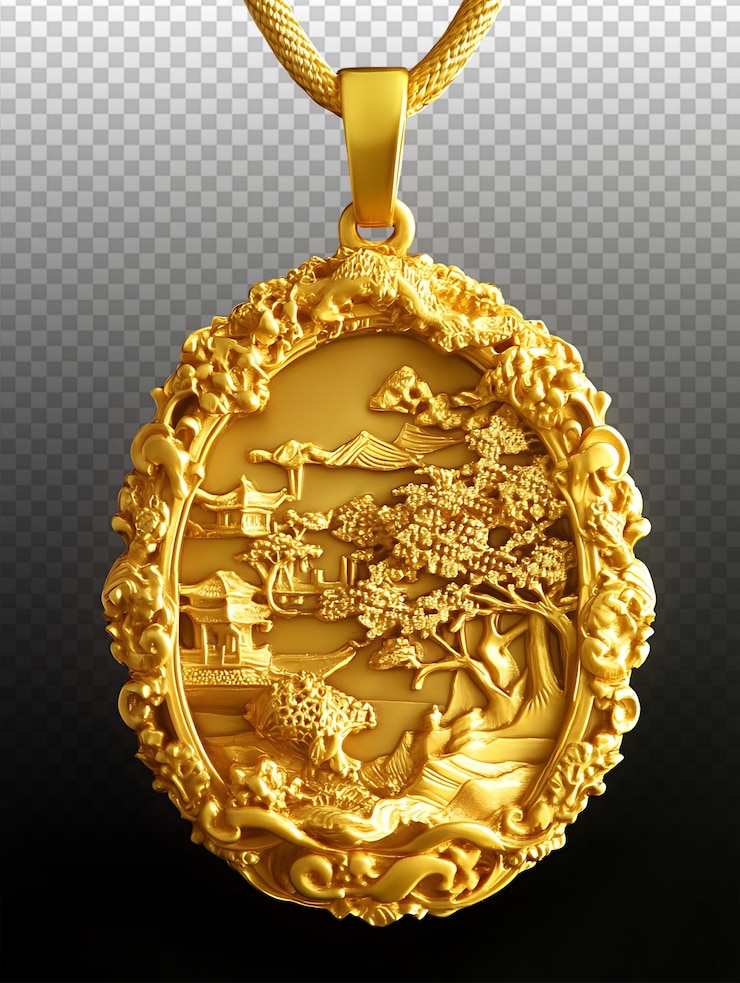 PSD elegant gold pendant for chinese new year celebration