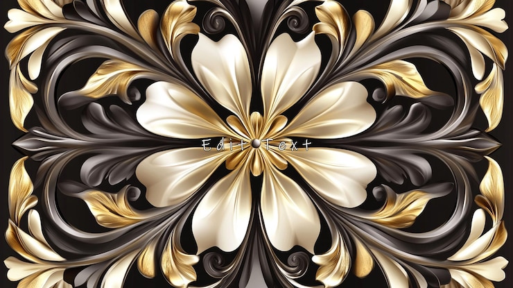 PSD elegant gold and white floral pattern on black background