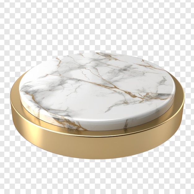 PSD elegant gold and white marble podium on transparency background psd