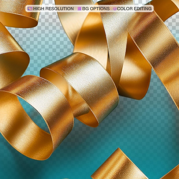 elegant golden ribbons on vibrant teal background