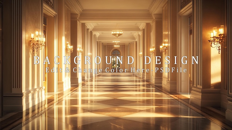 PSD elegant grand hallway with sunbeams