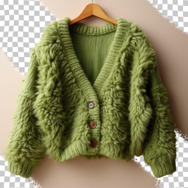 PSD elegante cardigan verde per donne per la moda autunnale e invernale con sfondo trasparente