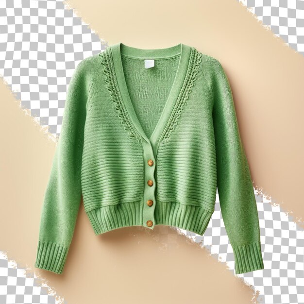 PSD elegante cardigan verde per donne per la moda autunnale e invernale con sfondo trasparente