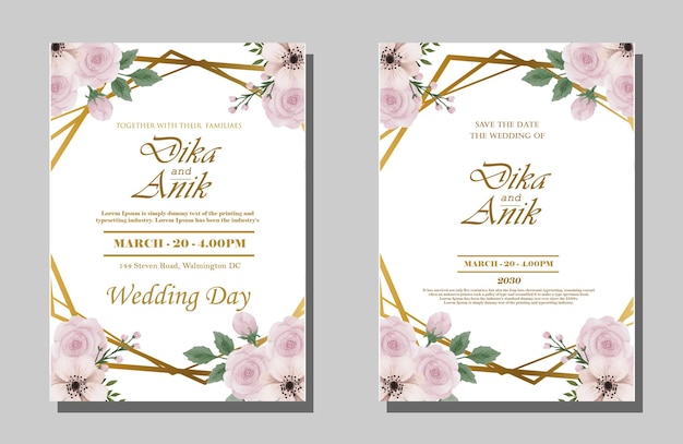 Elegant greenery on wedding invitation card template psd