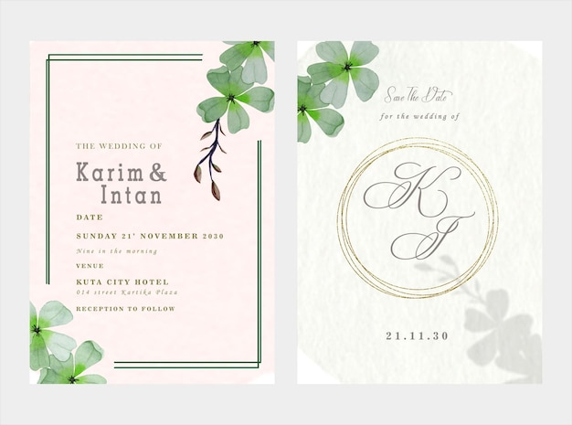 PSD elegant greenery on wedding invitation card template psd