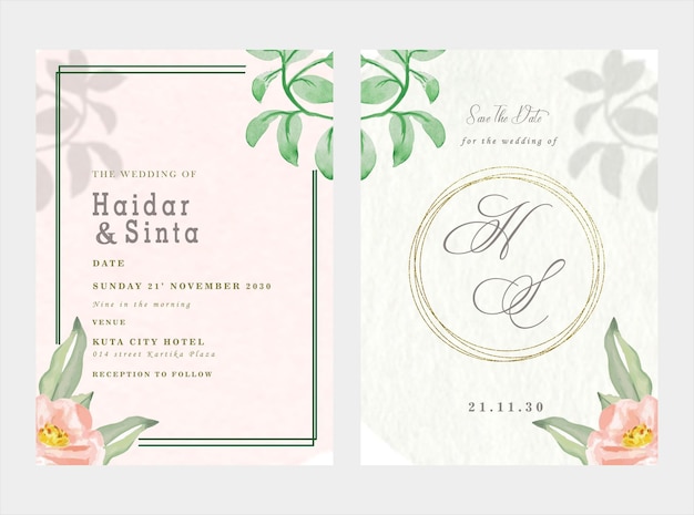 PSD elegant greenery on wedding invitation card template psd