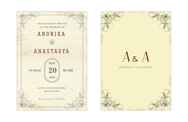 Elegant greenery on wedding invitation card template psd