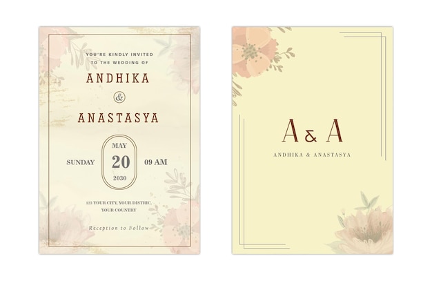 Elegant greenery on wedding invitation card template psd