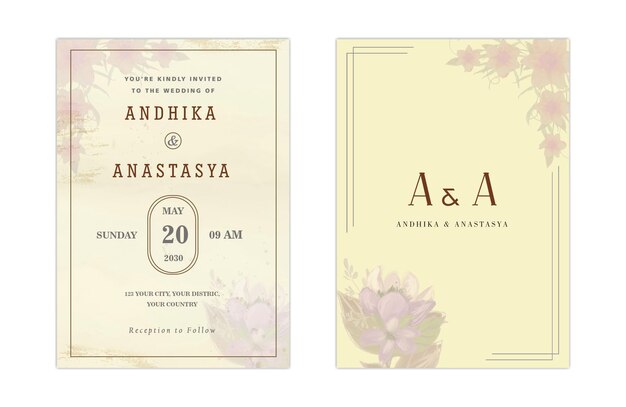 Elegant greenery on wedding invitation card template psd