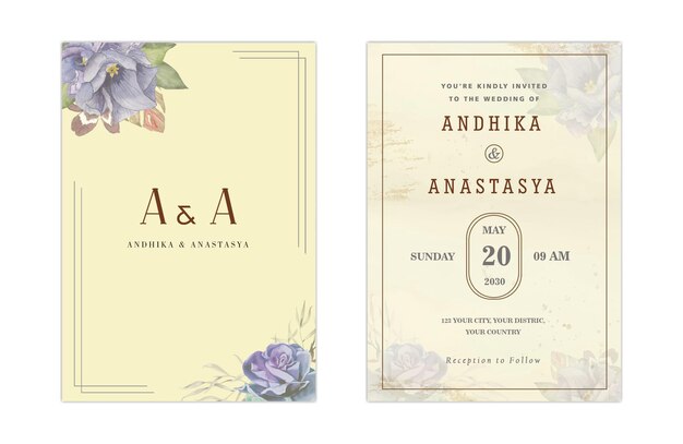 Elegant greenery on wedding invitation card template psd