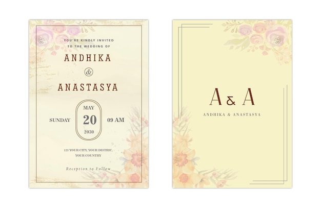 Elegant greenery on wedding invitation card template psd