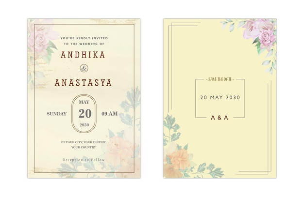 Elegant greenery on wedding invitation card template psd