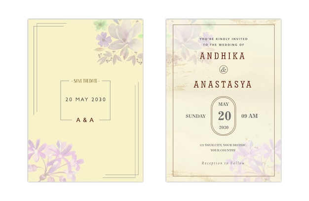 PSD elegant greenery on wedding invitation card template psd