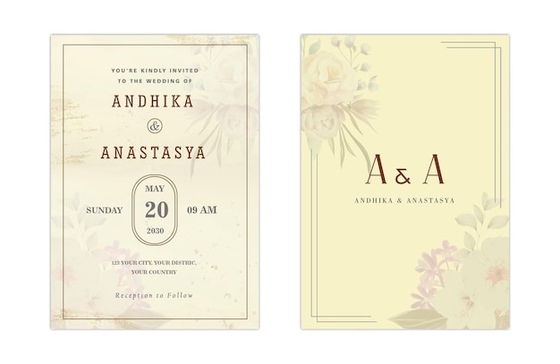 Elegant greenery on wedding invitation card template psd